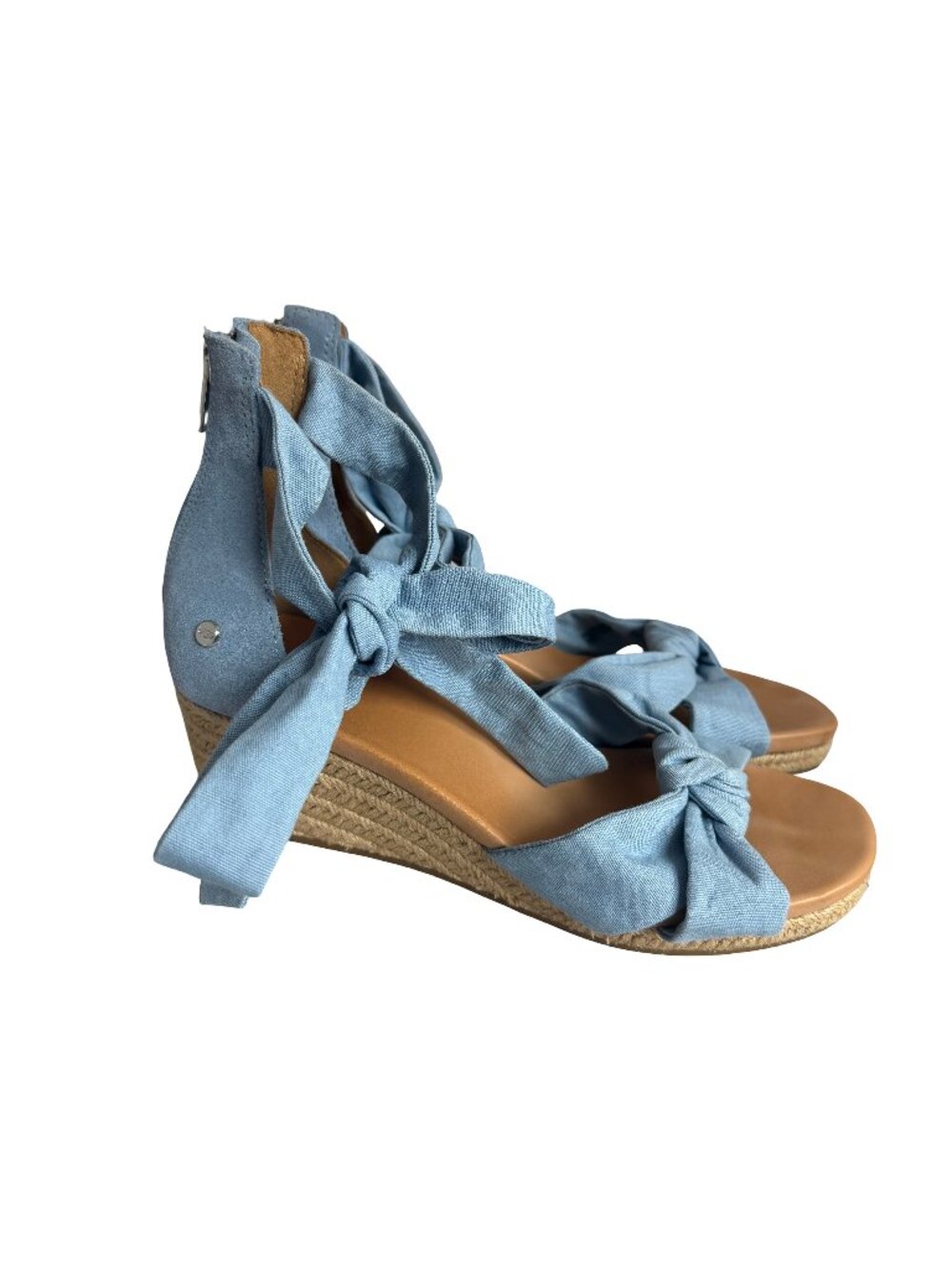 Ugg Yarrow Blue Canvas Espadrille Wedge Tie-Up Sandals Wedges Size 9 Women's